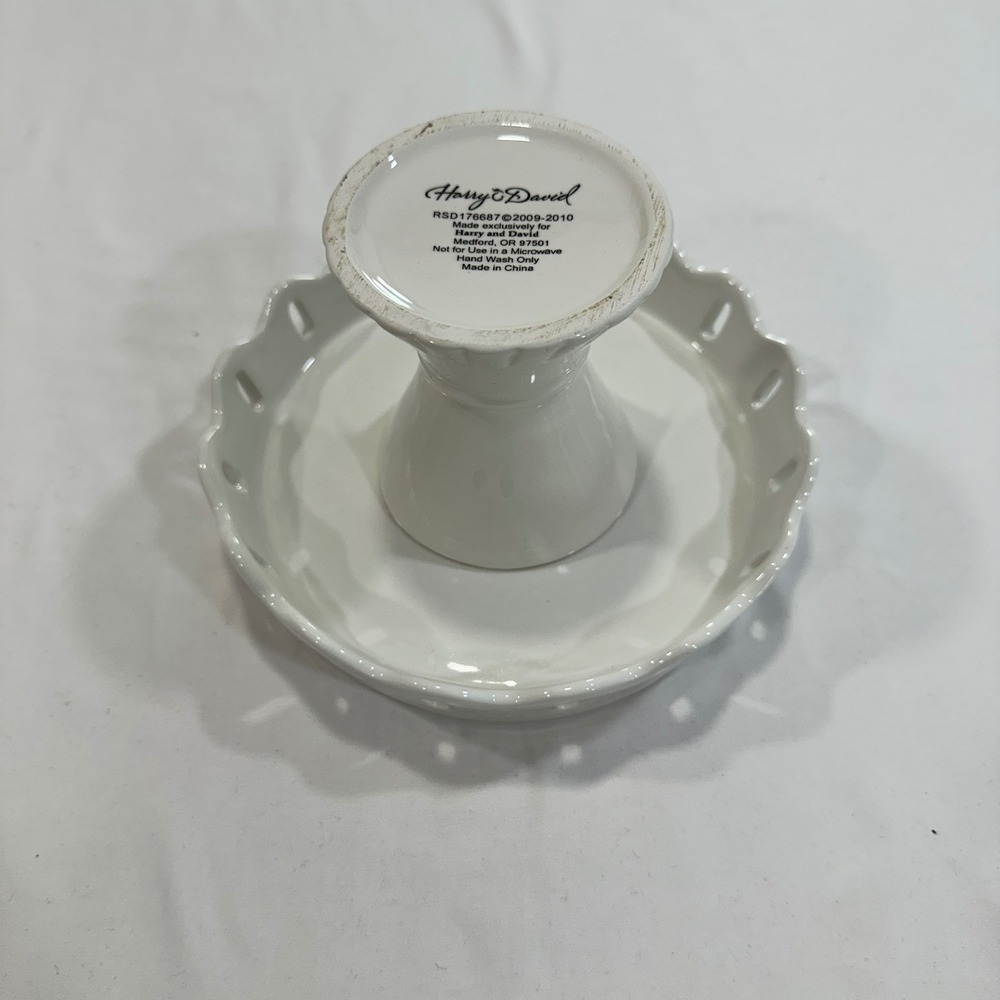 Harry & David Ceramic Mini Cake Stand White 6" Scalloped Eyelet | Cottagecore - Picture 3 of 7
